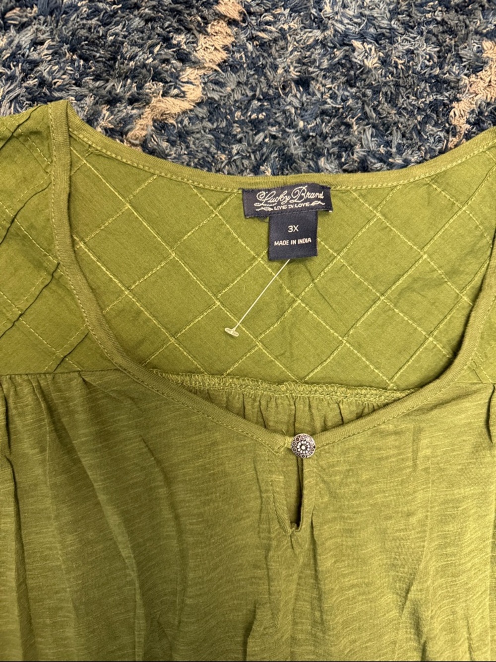 Lucky Brand Olive Green Scoop Neck Tunic Top 3/4 sheeve size 3X - Picture 2 of 9